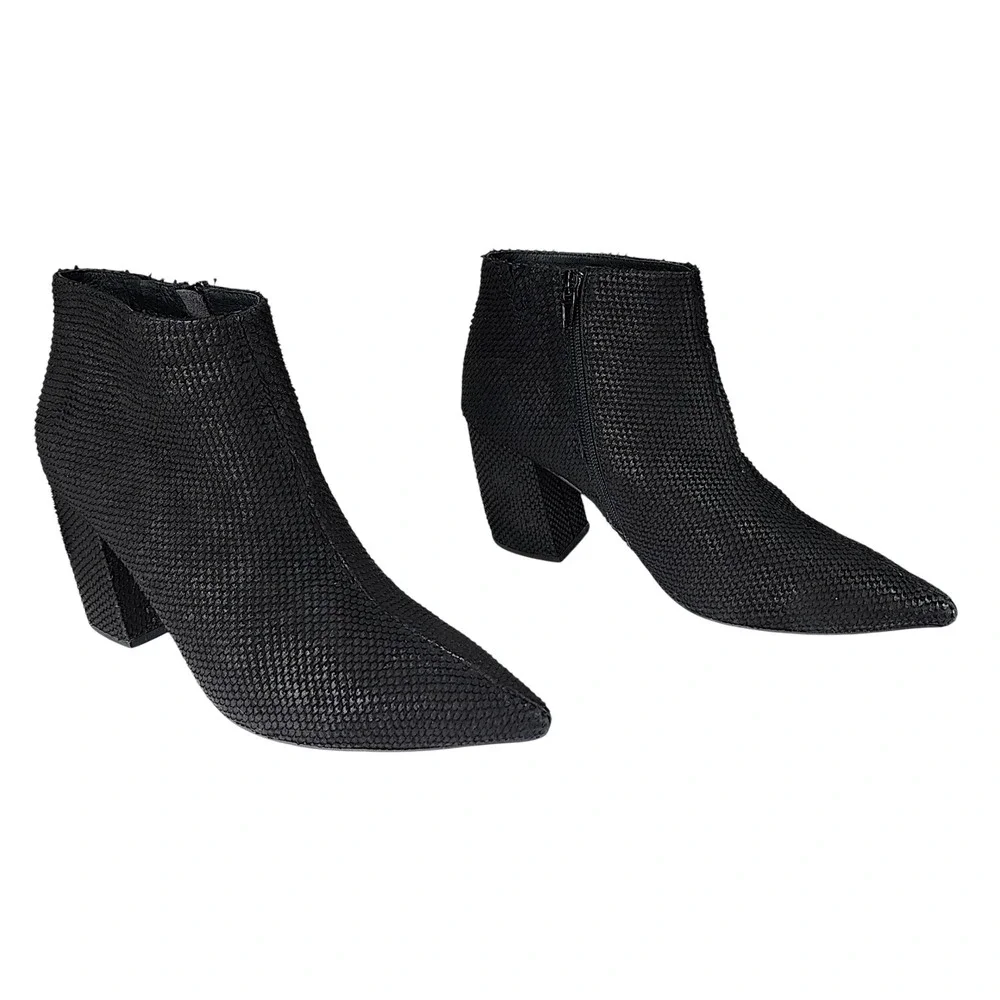 Jeffrey Campbell Ankle Boot sz 9 Women Total Scales Fringe Black Leather Pointed